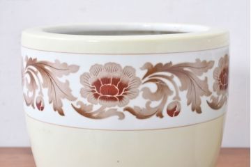 アンティーク雑貨　オールドノリタケ(則武、日陶)　NORITAKE　月桂樹印　菊牡丹文がレトロな火鉢2点セット(手あぶり、鉢カバー、傘立て)(R-084659)