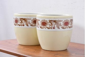 アンティーク雑貨　オールドノリタケ(則武、日陶)　NORITAKE　月桂樹印　菊牡丹文がレトロな火鉢2点セット(手あぶり、鉢カバー、傘立て)(R-084660)