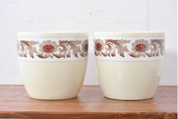 アンティーク雑貨　オールドノリタケ(則武、日陶)　NORITAKE　月桂樹印　菊牡丹文がレトロな火鉢2点セット(手あぶり、鉢カバー、傘立て)(R-084660)