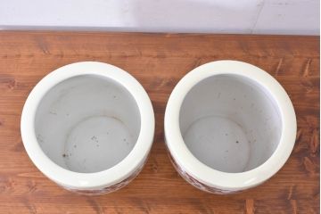 アンティーク雑貨　オールドノリタケ(則武、日陶)　NORITAKE　月桂樹印　菊牡丹文がレトロな火鉢2点セット(手あぶり、鉢カバー、傘立て)(R-084660)