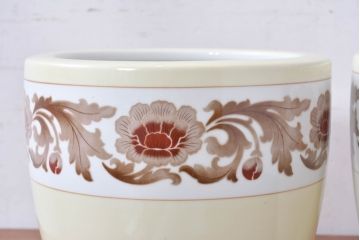 アンティーク雑貨　オールドノリタケ(則武、日陶)　NORITAKE　月桂樹印　菊牡丹文がレトロな火鉢2点セット(手あぶり、鉢カバー、傘立て)(R-084660)