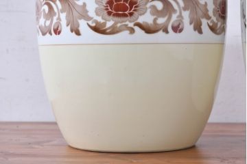 アンティーク雑貨　オールドノリタケ(則武、日陶)　NORITAKE　月桂樹印　菊牡丹文がレトロな火鉢2点セット(手あぶり、鉢カバー、傘立て)(R-084660)
