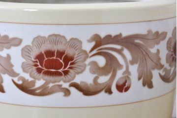 アンティーク雑貨　オールドノリタケ(則武、日陶)　NORITAKE　月桂樹印　菊牡丹文がレトロな火鉢2点セット(手あぶり、鉢カバー、傘立て)(R-084660)