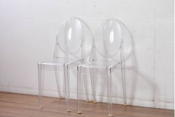 中古　イタリア　カルテル(Kartell)　ビクトリアゴースト(VICTORIA GHOST)　幾何学的なデザインが目を引くチェア2脚セット(ダイニングチェア、椅子、イス、バラ売り可能)(定価2脚で約10万円)(R-084664)