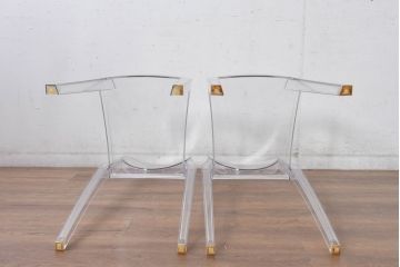 中古　イタリア　カルテル(Kartell)　ビクトリアゴースト(VICTORIA GHOST)　幾何学的なデザインが目を引くチェア2脚セット(ダイニングチェア、椅子、イス、バラ売り可能)(定価2脚で約10万円)(R-084664)