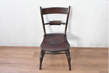 中古　美品　松本民芸家具　背貫のデザインが目を引くB型ワイコムチェア(板座チェア、ワークチェア、ダイニングチェア、イス、椅子)(定価約12万円)(R-084665)