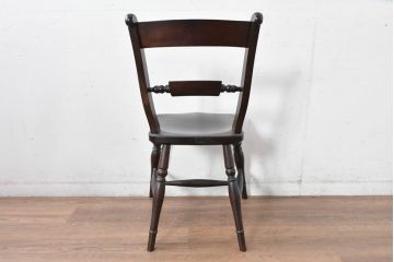 中古　美品　松本民芸家具　背貫のデザインが目を引くB型ワイコムチェア(板座チェア、ワークチェア、ダイニングチェア、イス、椅子)(定価約12万円)(R-084665)