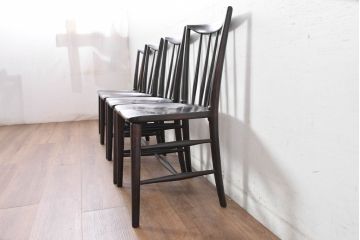 中古　美品　松本民芸家具　背もたれの曲線とスポークの美しさが魅力の#220F型チェア4脚　セット定価約48万円相当　(R-084666)