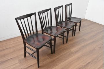 中古　美品　松本民芸家具　背もたれの曲線とスポークの美しさが魅力の#220F型チェア4脚　セット定価約48万円相当　(R-084666)