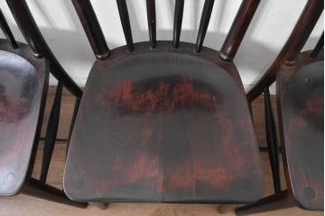 中古　美品　松本民芸家具　背もたれの曲線とスポークの美しさが魅力の#220F型チェア4脚　セット定価約48万円相当　(R-084666)