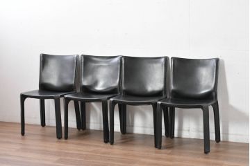中古　美品　Cassina(カッシーナ)　412　CAB(キャブ)　MARIO BELLINI(マリオベリーニ)　シックでラグジュアリーな雰囲気を高めるアームレスチェア4脚セット(キャブチェア、ダイニングチェア、椅子、イス、バラ売り可能)(定価約120万円)(R-084667)
