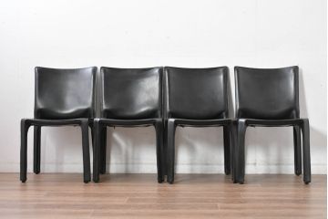 中古　美品　Cassina(カッシーナ)　412　CAB(キャブ)　MARIO BELLINI(マリオベリーニ)　シックでラグジュアリーな雰囲気を高めるアームレスチェア4脚セット(キャブチェア、ダイニングチェア、椅子、イス、バラ売り可能)(定価約120万円)(R-084667)