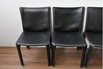 中古　美品　Cassina(カッシーナ)　412　CAB(キャブ)　MARIO BELLINI(マリオベリーニ)　シックでラグジュアリーな雰囲気を高めるアームレスチェア4脚セット(キャブチェア、ダイニングチェア、椅子、イス、バラ売り可能)(定価約120万円)(R-084667)