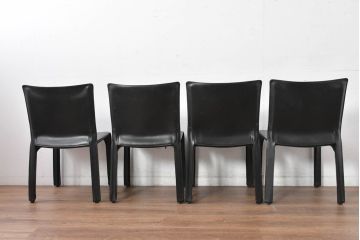 中古　美品　Cassina(カッシーナ)　412　CAB(キャブ)　MARIO BELLINI(マリオベリーニ)　シックでラグジュアリーな雰囲気を高めるアームレスチェア4脚セット(キャブチェア、ダイニングチェア、椅子、イス、バラ売り可能)(定価約120万円)(R-084667)