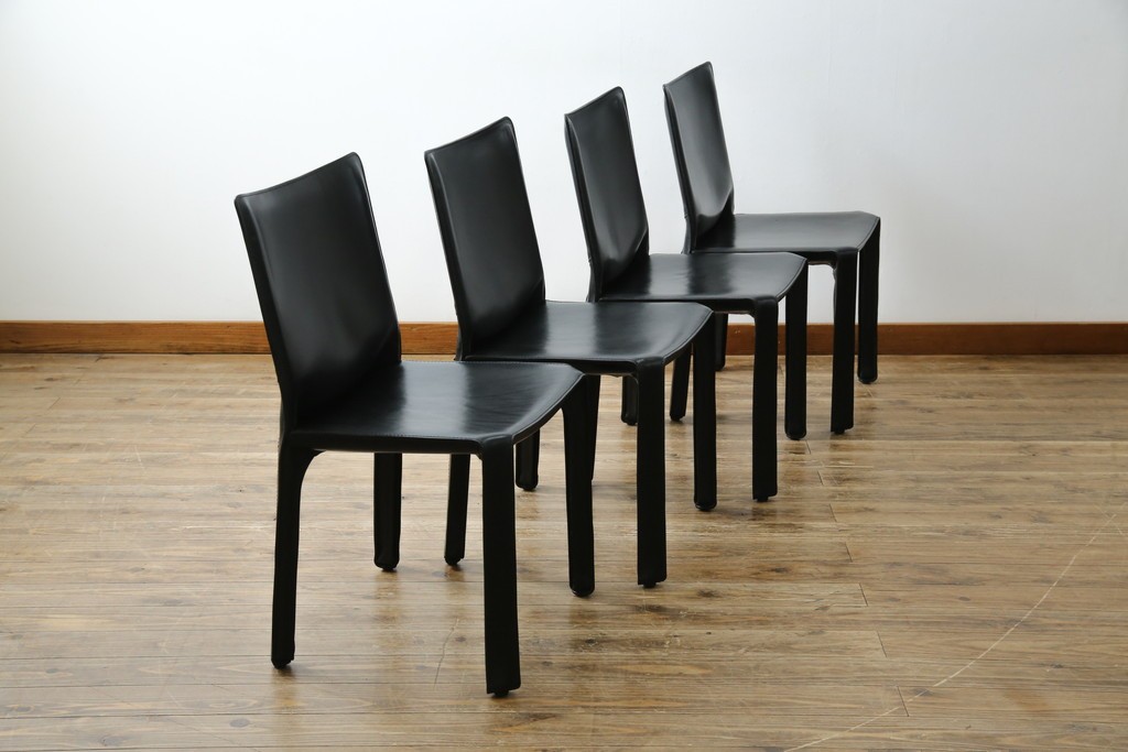 中古　美品　Cassina(カッシーナ)　412　CAB(キャブ)　MARIO BELLINI(マリオベリーニ)　シックでラグジュアリーな雰囲気を高めるアームレスチェア4脚　セット定価約120万円相当　(R-084667)