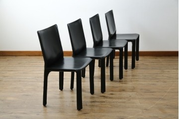 中古　美品　Cassina(カッシーナ)　412　CAB(キャブ)　MARIO BELLINI(マリオベリーニ)　シックでラグジュアリーな雰囲気を高めるアームレスチェア4脚　セット定価約120万円相当　(R-084667)