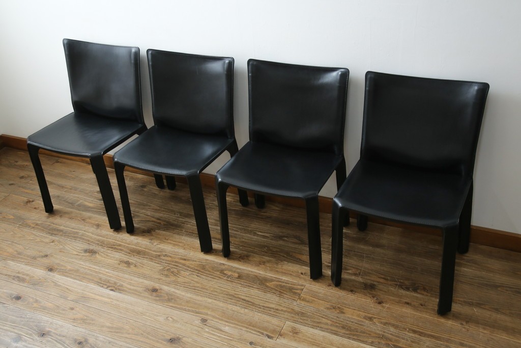 中古　美品　Cassina(カッシーナ)　412　CAB(キャブ)　MARIO BELLINI(マリオベリーニ)　シックでラグジュアリーな雰囲気を高めるアームレスチェア4脚　セット定価約120万円相当　(R-084667)