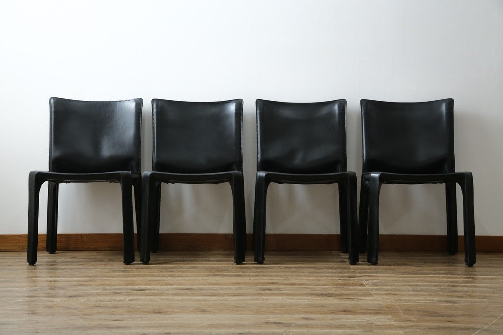 中古　美品　Cassina(カッシーナ)　412　CAB(キャブ)　MARIO BELLINI(マリオベリーニ)　シックでラグジュアリーな雰囲気を高めるアームレスチェア4脚　セット定価約120万円相当　(R-084667)