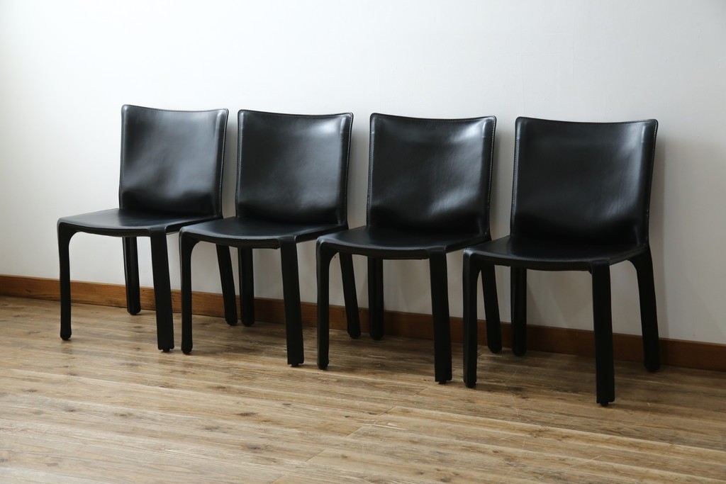 中古　美品　Cassina(カッシーナ)　412　CAB(キャブ)　MARIO BELLINI(マリオベリーニ)　シックでラグジュアリーな雰囲気を高めるアームレスチェア4脚　セット定価約120万円相当　(R-084667)