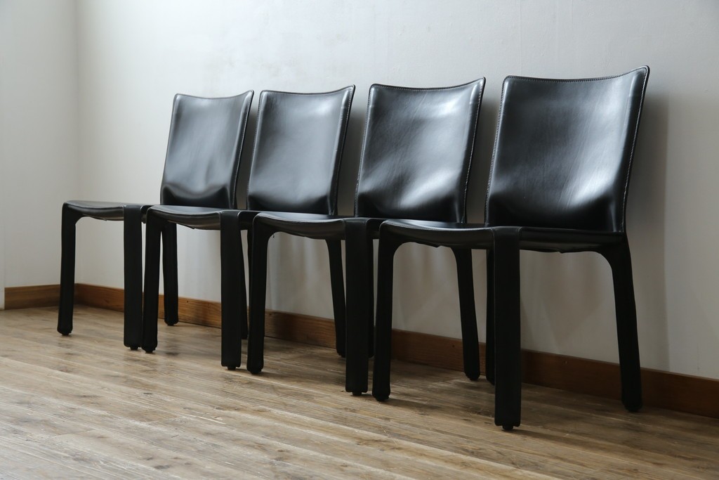 中古　美品　Cassina(カッシーナ)　412　CAB(キャブ)　MARIO BELLINI(マリオベリーニ)　シックでラグジュアリーな雰囲気を高めるアームレスチェア4脚　セット定価約120万円相当　(R-084667)