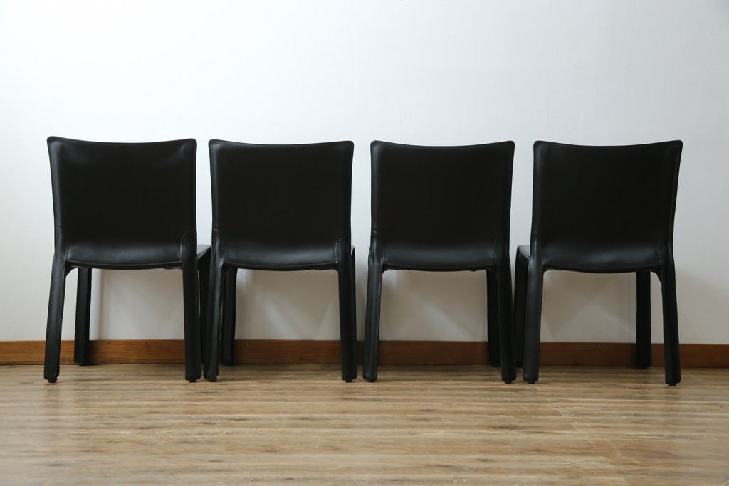 中古　美品　Cassina(カッシーナ)　412　CAB(キャブ)　MARIO BELLINI(マリオベリーニ)　シックでラグジュアリーな雰囲気を高めるアームレスチェア4脚　セット定価約120万円相当　(R-084667)