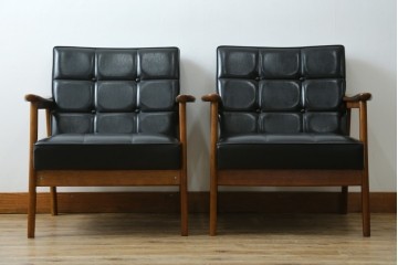 和製ヴィンテージ　オールドカリモク　カリモク家具(karimoku)　合皮製　Kチェア 1シーター 2脚セット(R-084668)