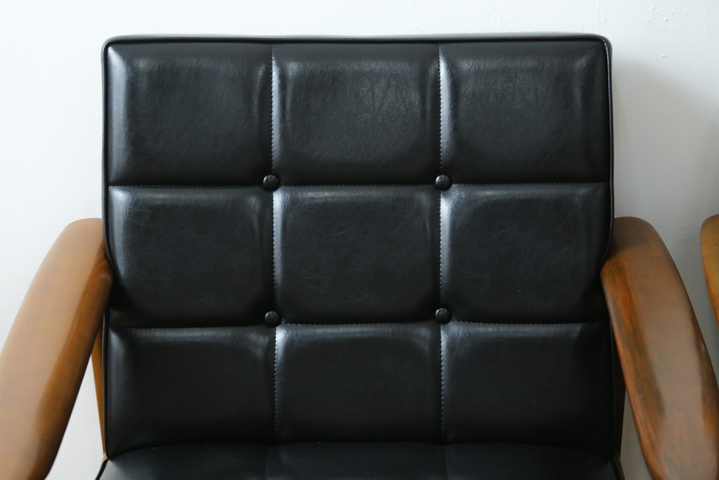 和製ヴィンテージ　オールドカリモク　カリモク家具(karimoku)　合皮製　Kチェア 1シーター 2脚セット(R-084668)