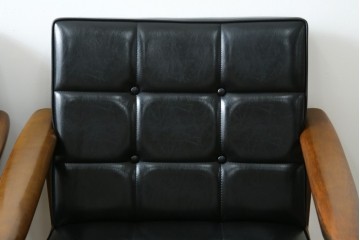 和製ヴィンテージ　オールドカリモク　カリモク家具(karimoku)　合皮製　Kチェア 1シーター 2脚セット(R-084668)