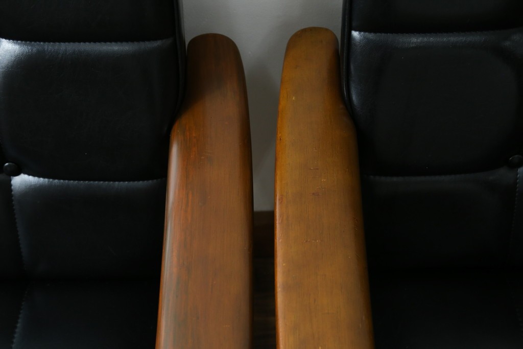 和製ヴィンテージ　オールドカリモク　カリモク家具(karimoku)　合皮製　Kチェア 1シーター 2脚セット(R-084668)