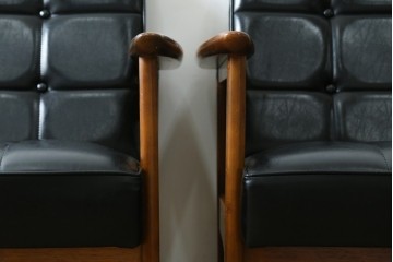 和製ヴィンテージ　オールドカリモク　カリモク家具(karimoku)　合皮製　Kチェア 1シーター 2脚セット(R-084668)