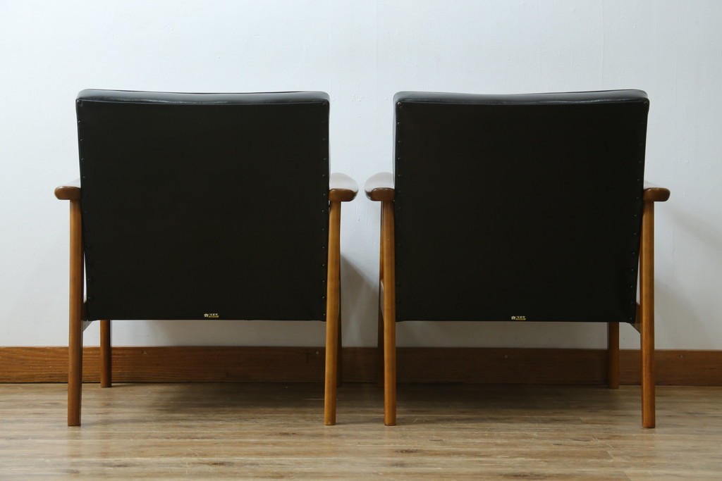 和製ヴィンテージ　オールドカリモク　カリモク家具(karimoku)　合皮製　Kチェア 1シーター 2脚セット(R-084668)