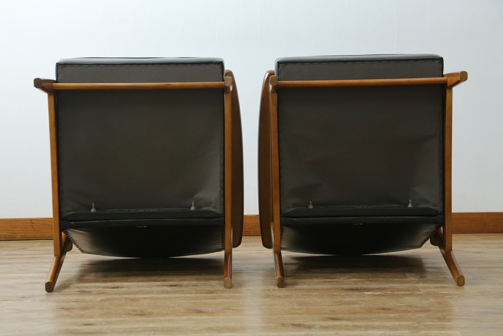 和製ヴィンテージ　オールドカリモク　カリモク家具(karimoku)　合皮製　Kチェア 1シーター 2脚セット(R-084668)