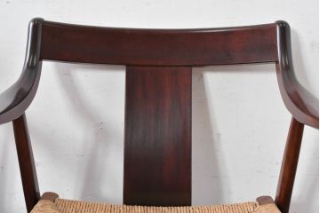 中古　美品　松本民芸家具　#77型曲肘付きイス　ラッシ座(ガマ座)がお洒落な曲肘イス2脚セット(アームチェア、椅子、ダイニングチェア、1Pソファ、1人掛けソファ、一人掛けソファ、バラ売り可能)(定価約55万円)(R-084671)