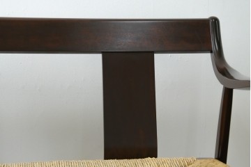 中古　松本民芸家具　#77型　ラッシ座(ガマ座)　和モダンな雰囲気を醸し出す3人掛け曲肘イス　定価約45万円　(R-084672)
