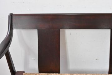 中古　松本民芸家具　#77型　ラッシ座(ガマ座)　和モダンな雰囲気を醸し出す3人掛け曲肘イス(定価約45万円)(アームベンチ、ラッシチェア、3P、三人掛け、椅子、ソファ)(R-084672)