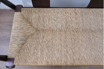 中古　松本民芸家具　#77型　ラッシ座(ガマ座)　和モダンな雰囲気を醸し出す3人掛け曲肘イス(定価約45万円)(アームベンチ、ラッシチェア、3P、三人掛け、椅子、ソファ)(R-084672)