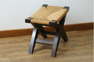 中古　美品　松本民芸家具　ラッシ座面(い草)　和モダンな空間づくりにおすすめの#222鞍型スツール　(R-084674)