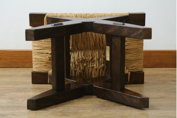 中古　美品　松本民芸家具　ラッシ座面(い草)　和モダンな空間づくりにおすすめの#222鞍型スツール　(R-084674)
