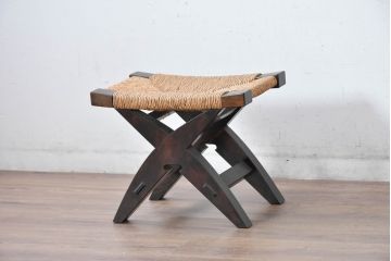 中古　美品　松本民芸家具　ラッシ座面(い草)　和モダンな空間づくりにおすすめの#222鞍型スツール(椅子、チェア、イス)(R-084674)