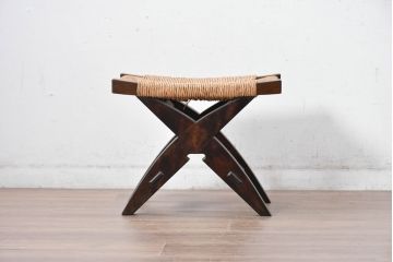 中古　美品　松本民芸家具　ラッシ座面(い草)　和モダンな空間づくりにおすすめの#222鞍型スツール(椅子、チェア、イス)(R-084674)