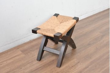 中古　美品　松本民芸家具　ラッシ座面(い草)　和モダンな空間づくりにおすすめの#222鞍型スツール(椅子、チェア、イス)(R-084674)