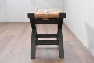 中古　美品　松本民芸家具　ラッシ座面(い草)　和モダンな空間づくりにおすすめの#222鞍型スツール(椅子、チェア、イス)(R-084674)