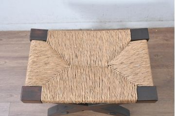 中古　美品　松本民芸家具　ラッシ座面(い草)　和モダンな空間づくりにおすすめの#222鞍型スツール(椅子、チェア、イス)(R-084674)
