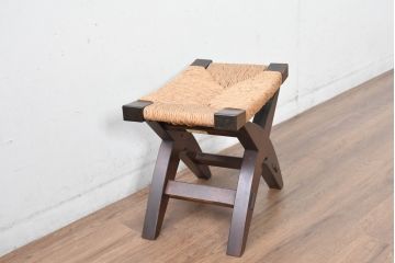 中古　美品　松本民芸家具　ラッシ座面(い草)　和モダンな空間づくりにおすすめの#222鞍型スツール(椅子、チェア、イス)(R-084675)