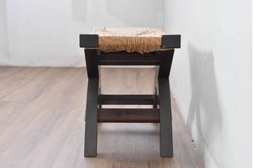 中古　美品　松本民芸家具　ラッシ座面(い草)　和モダンな空間づくりにおすすめの#222鞍型スツール(椅子、チェア、イス)(R-084675)