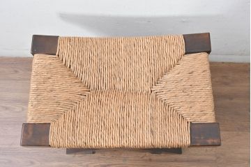 中古　美品　松本民芸家具　ラッシ座面(い草)　和モダンな空間づくりにおすすめの#222鞍型スツール(椅子、チェア、イス)(R-084675)