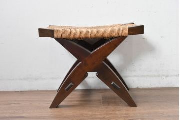 中古　美品　松本民芸家具　ラッシ座面(い草)　和モダンな空間づくりにおすすめの#222鞍型スツール(椅子、チェア、イス)(R-084675)