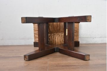 中古　美品　松本民芸家具　ラッシ座面(い草)　和モダンな空間づくりにおすすめの#222鞍型スツール(椅子、チェア、イス)(R-084675)