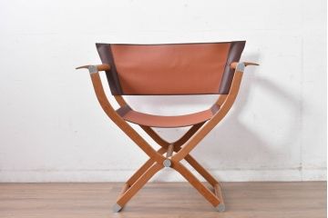 中古　フランス　HERMES(エルメス)　PIPPAシリーズ　本革　木の温もりでレザーのしなやかさを楽しむフォールディングチェア(folding armchair、折りたたみ式チェア、折り畳み、アームチェア、椅子、イス)(現行定価約350万円)(R-084688)