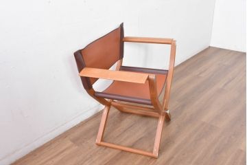 中古　フランス　HERMES(エルメス)　PIPPAシリーズ　本革　木の温もりでレザーのしなやかさを楽しむフォールディングチェア(folding armchair、折りたたみ式チェア、折り畳み、アームチェア、椅子、イス)(現行定価約350万円)(R-084688)